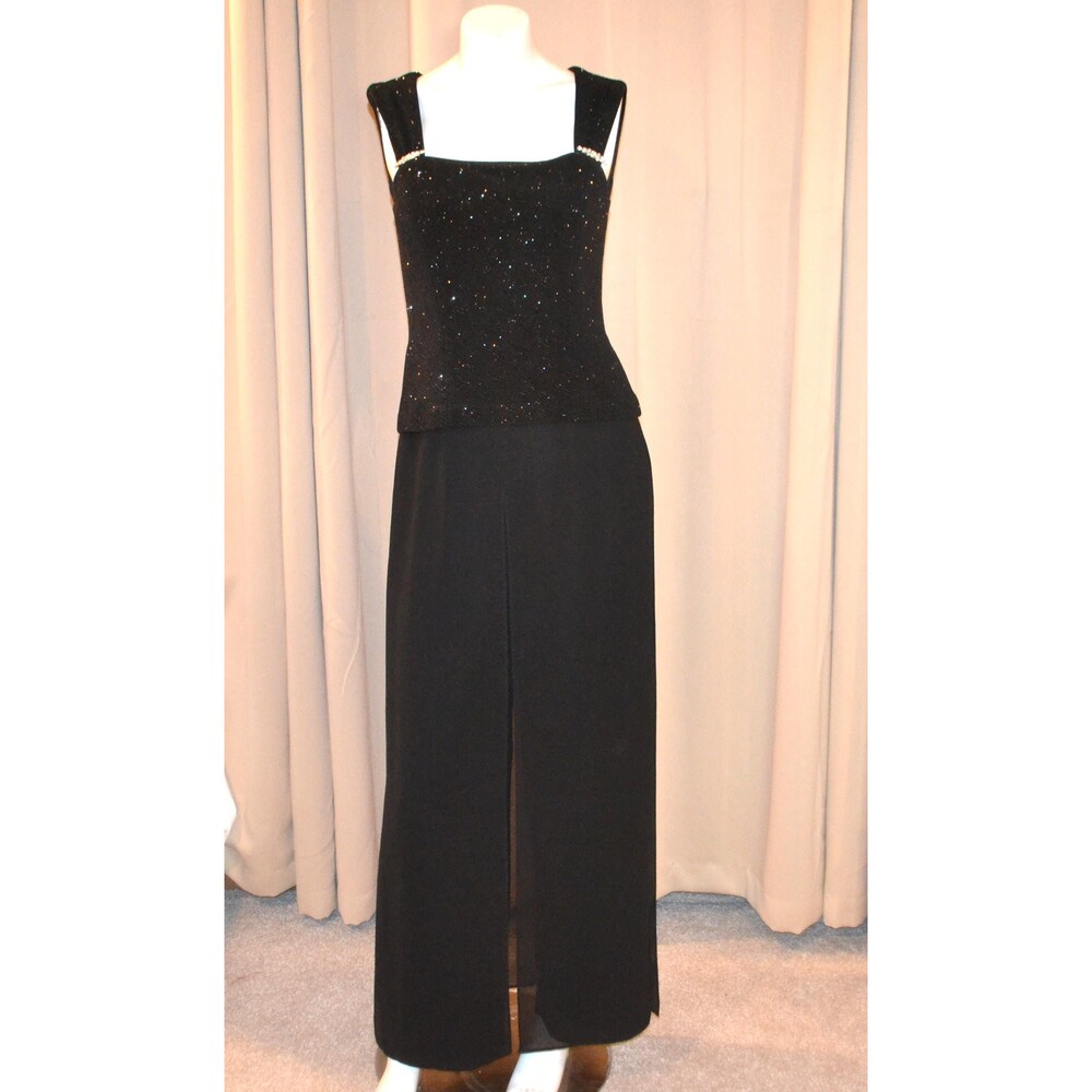 Vintage Black One Piece Pallazzo with Peplum Sparkle Top and Sheer Layover